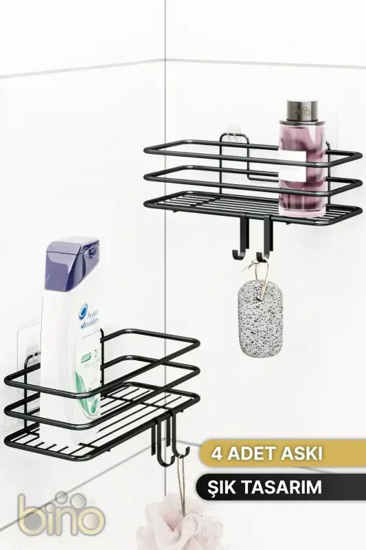 2-Piece Set Bathroom Organizer Shampoo Holder Matte Black - 7