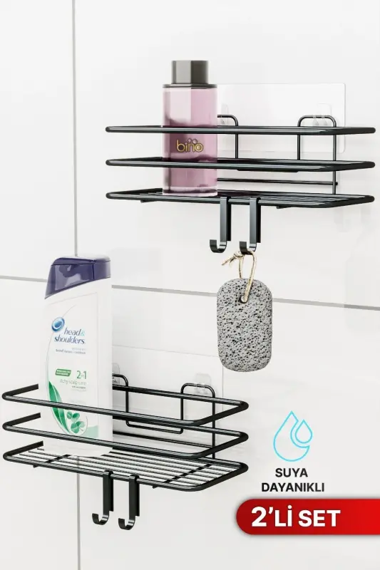 2-Piece Set Bathroom Organizer Shampoo Holder Matte Black - 5