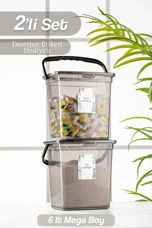 2-Piece Set Labeled Lidded Detergent Storage Container - Portable Tablet Detergent Storage Box Platinum - 1