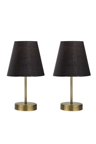 2 Piece Set Marla Antique Modern Metal Base Black Fabric Shade Table Lamp - 1