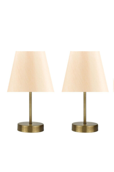 2 Piece Set Marla Antique Modern Metal Base Cream Fabric Shade Table Lamp - 3