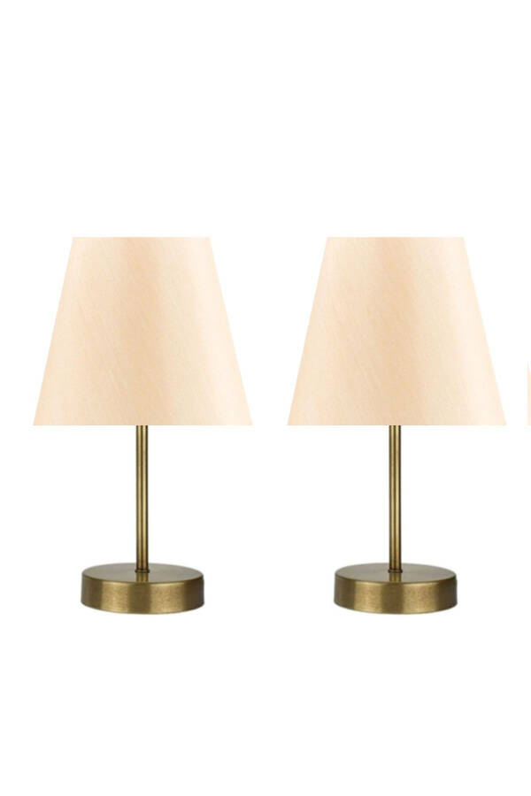 2 Piece Set Marla Antique Modern Metal Base Cream Fabric Shade Table Lamp - 1