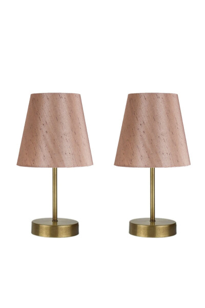 2 Piece Set Marla Antique Modern Metal Base Shiny Brown Fabric Shade Table Lamp - 3