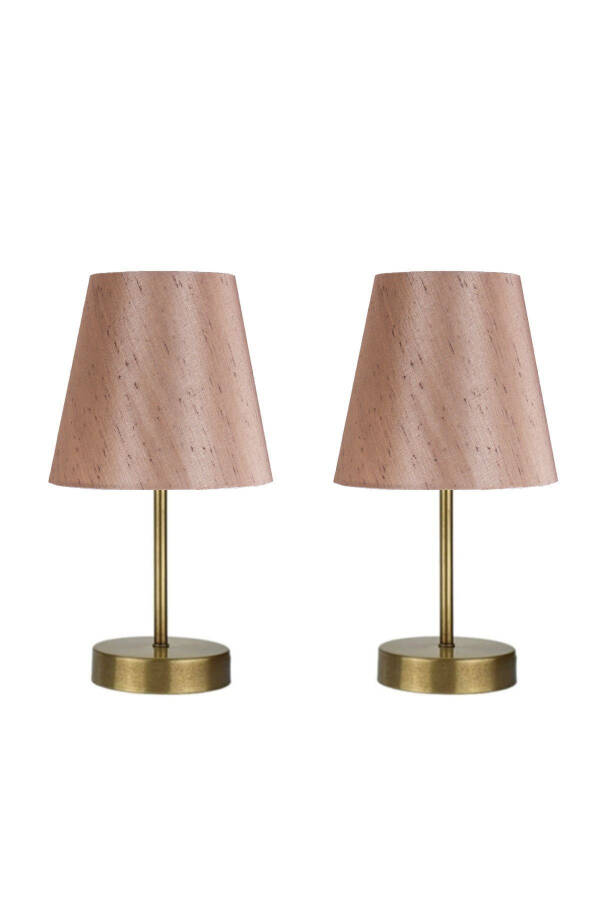 2 Piece Set Marla Antique Modern Metal Base Shiny Brown Fabric Shade Table Lamp - 1