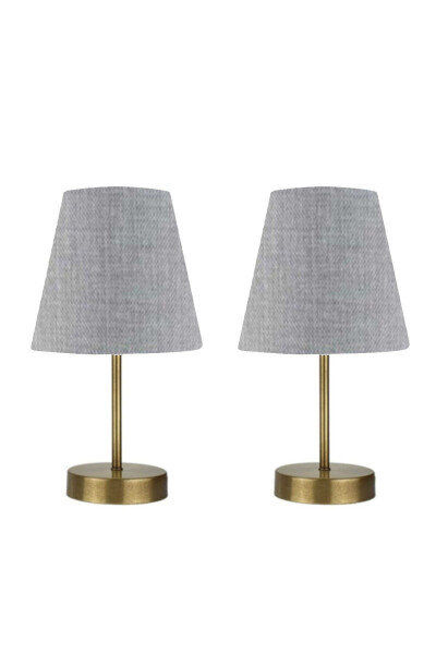 2 Piece Set Marla Vintage Modern Metal Base Grey Fabric Shade Table Lamp - 3