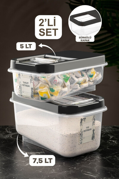 2-Piece Sliding Lid Tablet Detergent Storage Box - Labeled Detergent Storage Container 5lt-7,5lt Anthracite - MELENI HOME
