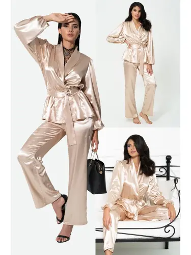 2-Piece Stone Pajama Set-Beige, For Both Indoor and Outdoor Use - 1