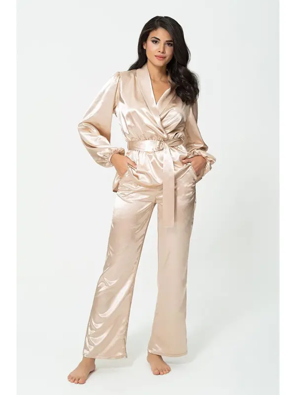 2-Piece Stone Pajama Set-Beige, For Both Indoor and Outdoor Use - 3