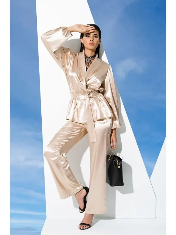 2-Piece Stone Pajama Set-Beige, For Both Indoor and Outdoor Use - 4