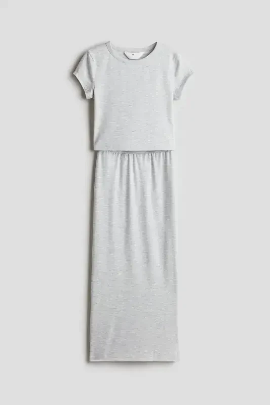 2 Piece T-Shirt and Skirt Set-Light Gray - H&M