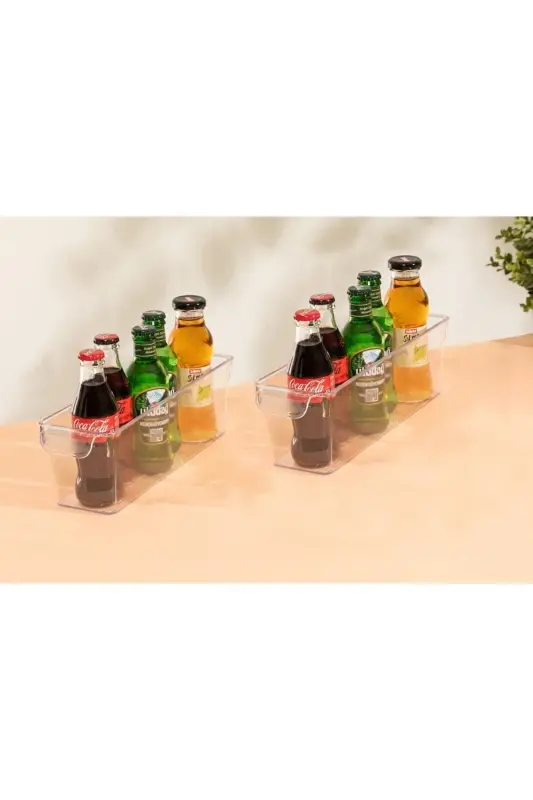 2-Piece Transparent Refrigerator Organizer - Slim In-Cabinet Organizer Multipurpose Bottle Jar Organizer - 1