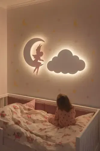 2 Piece Wall Decoration Fairy Girl Moon and Name Cloud Night Light Baby Kids Room Decoration - 4