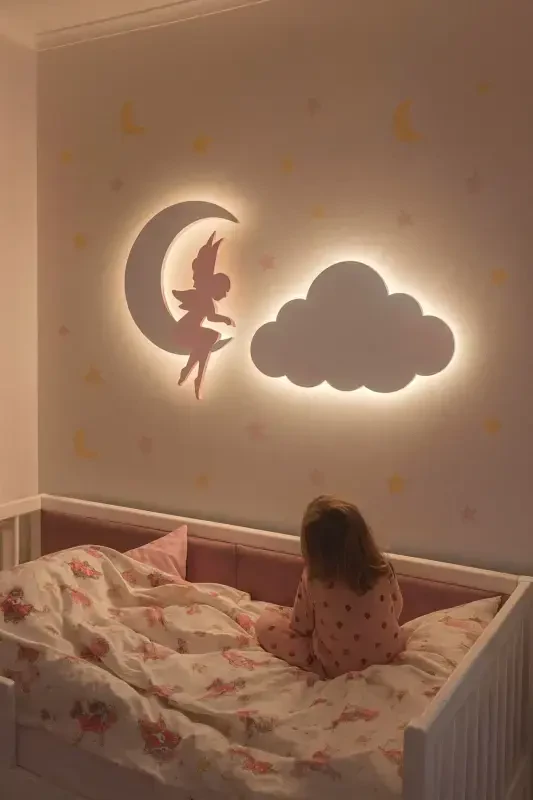 2 Piece Wall Decoration Fairy Girl Moon and Name Cloud Night Light Baby Kids Room Decoration - 4