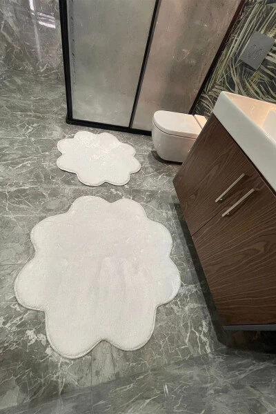 2-Piece White Bathroom Rug Set Plush Shaggy Rug Toilet Set (80x80 and 100x100) - 3