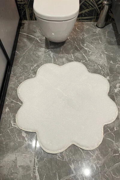 2-Piece White Bathroom Rug Set Plush Shaggy Rug Toilet Set (80x80 and 100x100) - 5