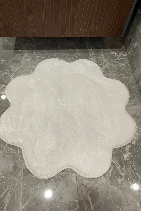2-Piece White Bathroom Rug Set Plush Shaggy Rug Toilet Set (80x80 and 100x100) - 5