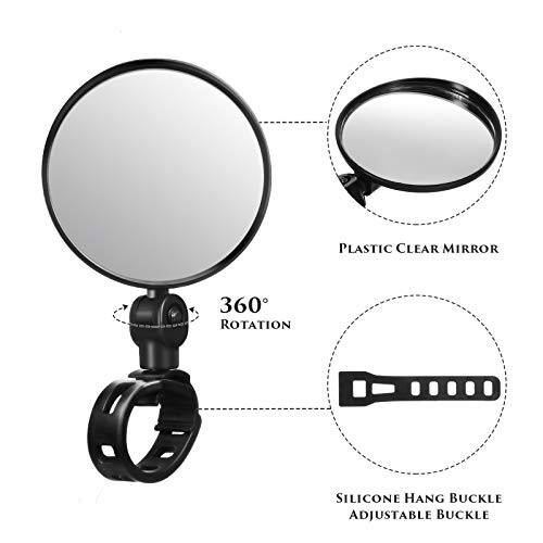 2 Pieces Bike Mirror Cycling Rear Mirror Adjustable 360 Degree Rotatable Handlebar Rearview Bicycle Mirrors Shockproof Wide Angle Acrylic Convex Safety Mirror for Most Mountain Road Bike - 3