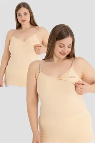 2 Pieces of Nude Color Women's Nursing Tank Top Cotton Lycra - 1