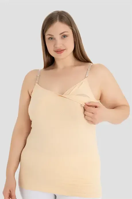 2 Pieces of Nude Color Women's Nursing Tank Top Cotton Lycra - 2