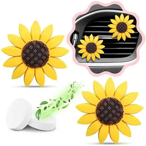 2 Pieces Sunflower Car Accessories Cute Car Air Freshener Sunflower Air Vent Clips Sunflowers Gift Decorations Girasoles Car Clip Interior Air Vent Decor - ZADIN