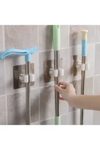 2 Pieces Wall Mounted Mop and Broom Holder Gold. - 1