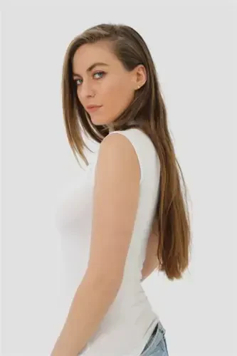 2 Pieces White Bamboo Women's Turtleneck Zero Sleeve Bodysuit Sleeveless Cami - 4