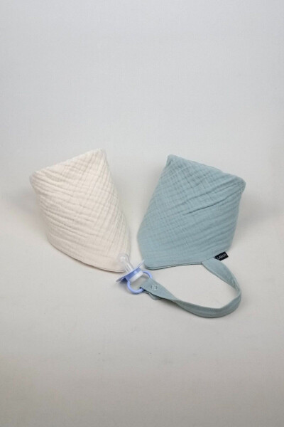 2-Ply 100% Cotton 8-Layer Muslin Pacifier Clip Baby Girl Boy Drool and Feeding Bib *Blue*Ecru - 2