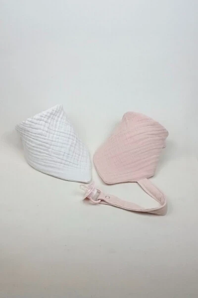 2-Ply 100% Cotton 8-Layer Muslin Pacifier Clip Baby Girl Boy Drool & Feeding Bib *Pink*White - LAWON (1)