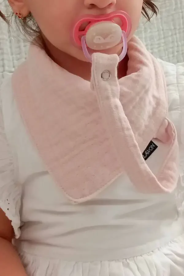 2-Ply 100% Cotton 8-Layer Muslin Pacifier Clip Baby Girl Boy Drool & Feeding Bib *Pink*White - 3