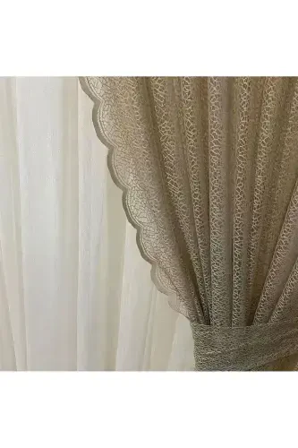 2 Qanot Rangli Vizon Asalarichi Naqshli Bog'ichli Tül Fon Parda 2 Qanot-Vizon - 1