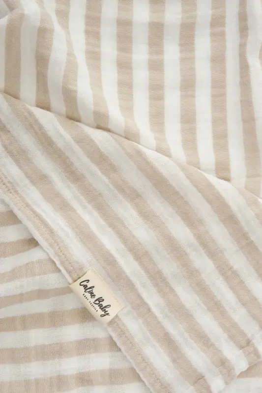 2 Qat Chiziqli Muslin Kundak Bezi 40/40 - 120x120 Sm Bej-Bej - 1