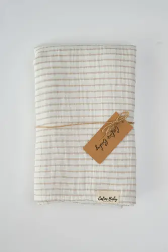 2 Qavat Chiziqli Muslin Choyshab 30/10 - 120x120 Sm Bej-Bej - 3