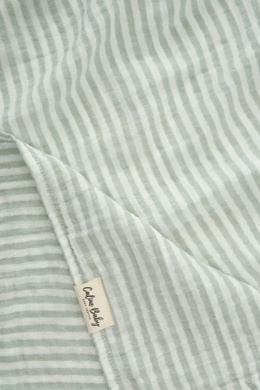2 Qavat Chiziqli Muslin O'rash Matosi 20/20 - 120x120 Sm Yeshil-Yashil - CALINE BABY