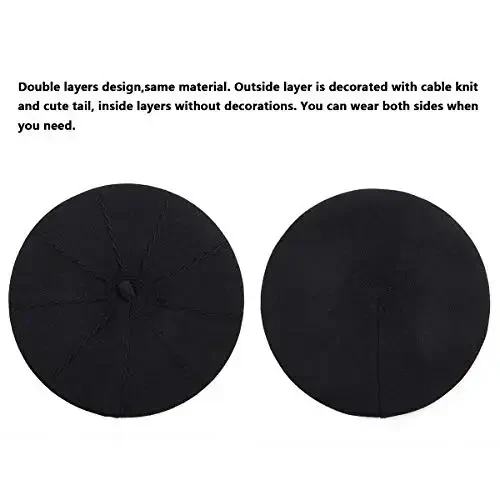 2 Qavatli Fransuz Beret Shlyapalari Ayollar uchun, Jun Yumshoq Issiq Kabel Trikotaj Beanie Shapka - 2