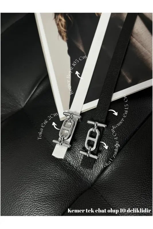 2-Row Silver Buckle Skinny Belt, Pants Belt, Shirt Belt, Jacket Belt-Mixed - 1