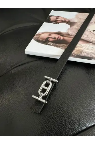 2-Row Silver Buckle Skinny Belt, Pants Belt, Shirt Belt, Jacket Belt-Mixed - 3