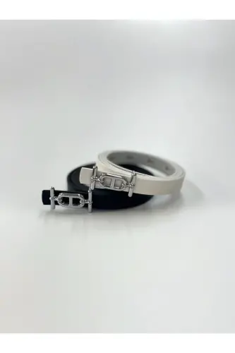 2-Row Silver Buckle Skinny Belt, Pants Belt, Shirt Belt, Jacket Belt-Mixed - 6