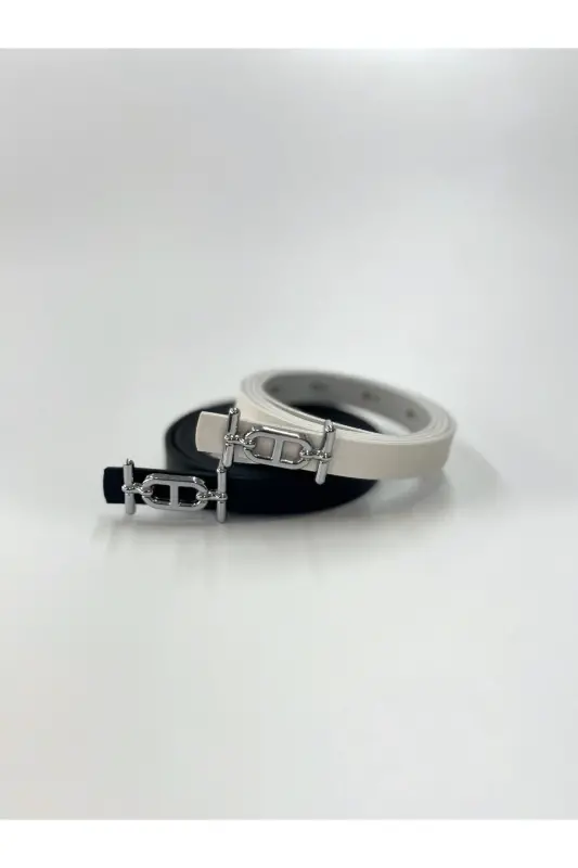 2-Row Silver Buckle Skinny Belt, Pants Belt, Shirt Belt, Jacket Belt-Mixed - 6