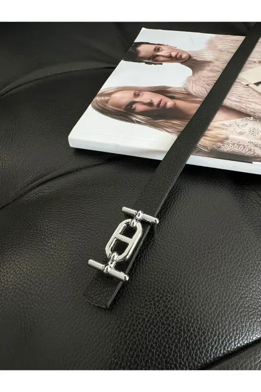 2-Row Silver Buckle Skinny Belt, Pants Belt, Shirt Belt, Jacket Belt-Mixed - 3