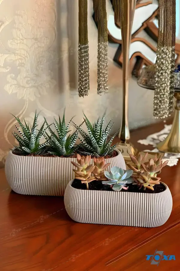 2 Size Coral Long Beige Pot Set Karasu Plastic Succulent Balcony Pot Set - 1