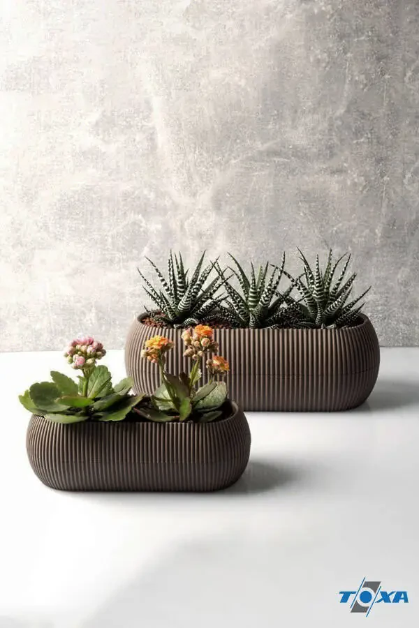 2 Size Coral Long Beige Pot Set Karasu Plastic Succulent Balcony Pot Set - 7
