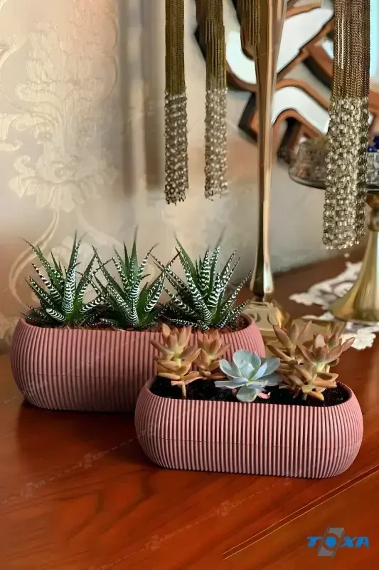 2 Size Coral Long Soft Pink Pot Set Karasu Plastic Succulent Balcony Pot Set-Pink - 1