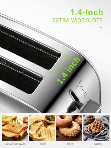 2 slice toaster, Retro Bagel Toaster with 7 Bread Shade Settings, 2 Extra Wide Slots, Defrost/Bagel/Cancel Function, Removable Crumb Tray, Stainless Steel Toaster by Yabano, Silver - 1