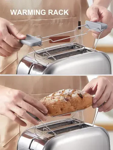 2 slice toaster, Retro Bagel Toaster with 7 Bread Shade Settings, 2 Extra Wide Slots, Defrost/Bagel/Cancel Function, Removable Crumb Tray, Stainless Steel Toaster by Yabano, Silver - 3