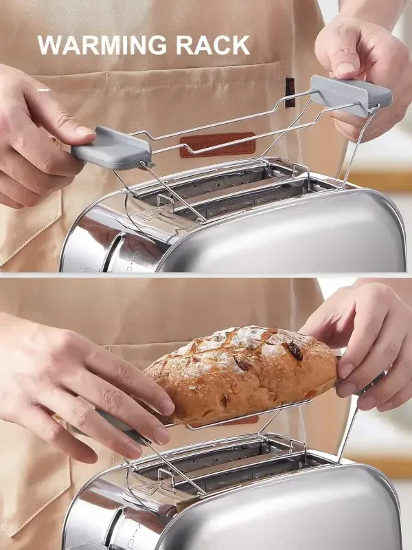 2 slice toaster, Retro Bagel Toaster with 7 Bread Shade Settings, 2 Extra Wide Slots, Defrost/Bagel/Cancel Function, Removable Crumb Tray, Stainless Steel Toaster by Yabano, Silver - 3