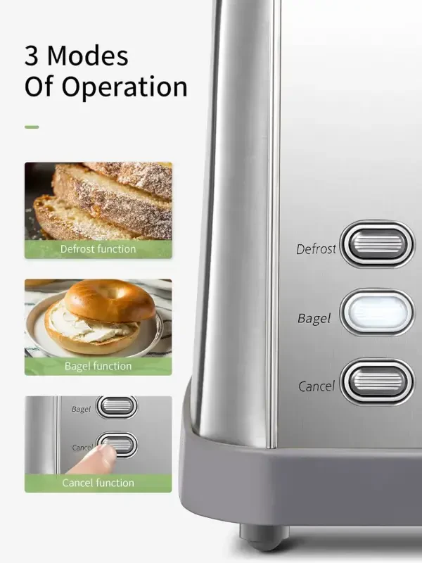 2 slice toaster, Retro Bagel Toaster with 7 Bread Shade Settings, 2 Extra Wide Slots, Defrost/Bagel/Cancel Function, Removable Crumb Tray, Stainless Steel Toaster by Yabano, Silver - 5