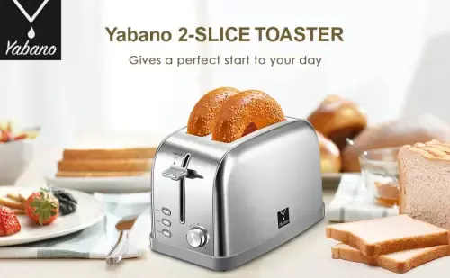 2 slice toaster, Retro Bagel Toaster with 7 Bread Shade Settings, 2 Extra Wide Slots, Defrost/Bagel/Cancel Function, Removable Crumb Tray, Stainless Steel Toaster by Yabano, Silver - 8