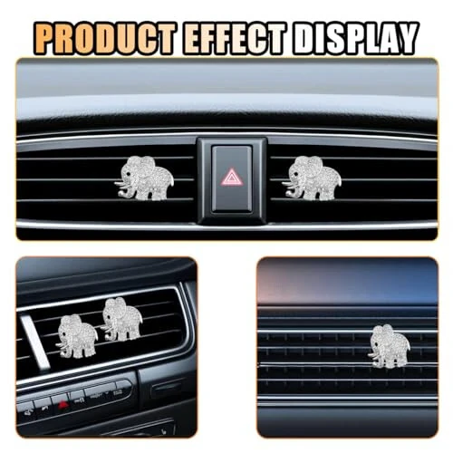 2 шт. Кристаллическая бриллиантовая автомобильная вентиляционная клипса, Фильтр с подвесками Elephant Bling Crystal Car Air Vent, Освежитель воздуха для автомобиля, Блестящие декоративные аксессуары для салона автомобиля для женщин и девочек - 4