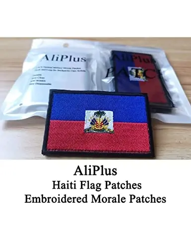 2 PCS AliPlus Haiti Flag Patches Embroidered Tactical Military Morale Patch Applique Fastener Hook and Loop - ALIPLUS (1)