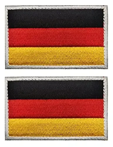 2 PCS AliPlus Germany Flag Patches Embroidered Tactical Military Morale Patch Applique Fastener Hook and Loop(White Border) - 1